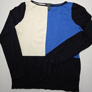 Lauren Ralph Lauren Large Soft Sweater in Black, Blue, and Cream